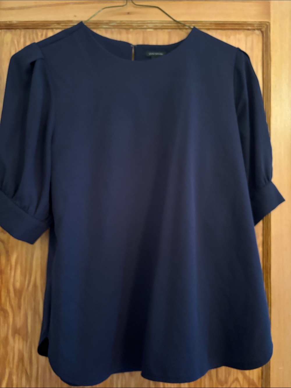 Ann Taylor Navy Short-Sleeve Crewneck Blouse